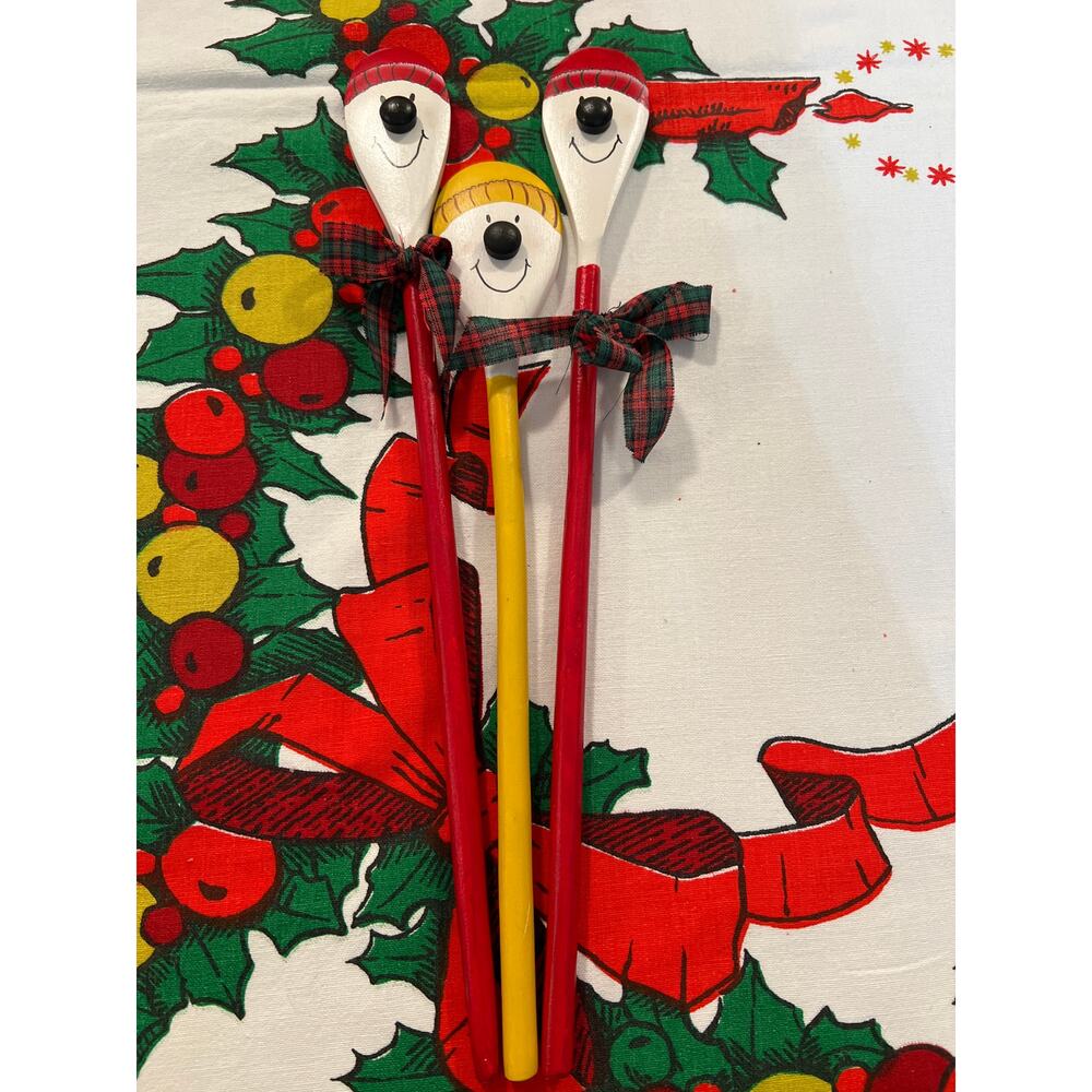 Snowman Hand painted Wooden Spoon Trio